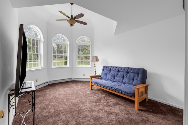 14 Clarks Ln, Milton, NY 12547 - sitting room featuring carpet flooring, ceiling fan, vaulted ceiling, and baseboards