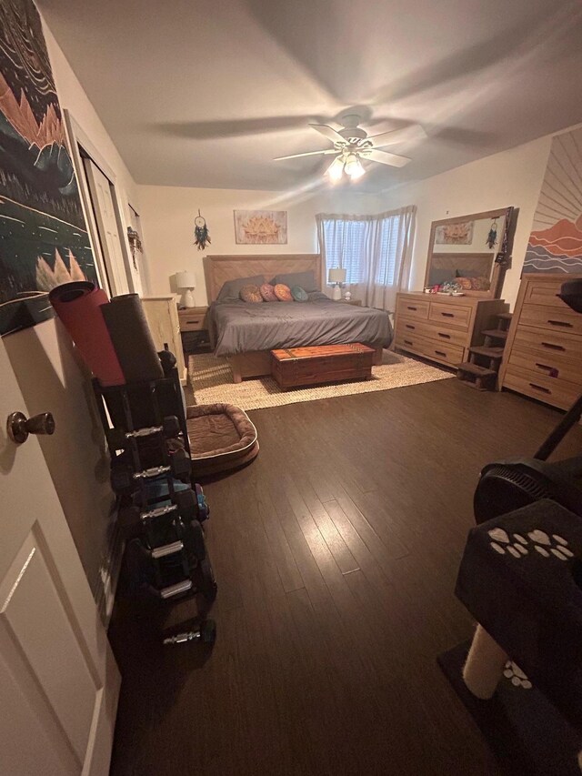 36 Shore Dr W, Copiague, NY 11726 - bedroom with hardwood / wood-style floors and ceiling fan