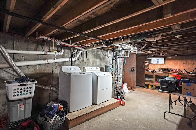 1564 Illinois Ave, Bay Shore, NY 11706 - basement featuring washing machine and dryer and a workshop area