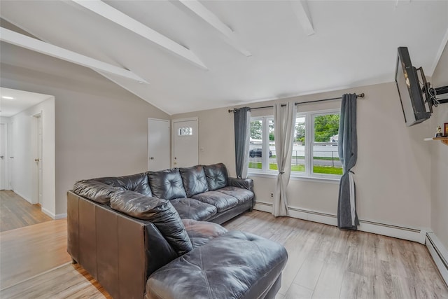 1564 Illinois Ave, Bay Shore, NY 11706 - living area with light wood finished floors, a baseboard radiator, and a baseboard heating unit