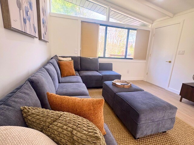 living room with beam ceiling
