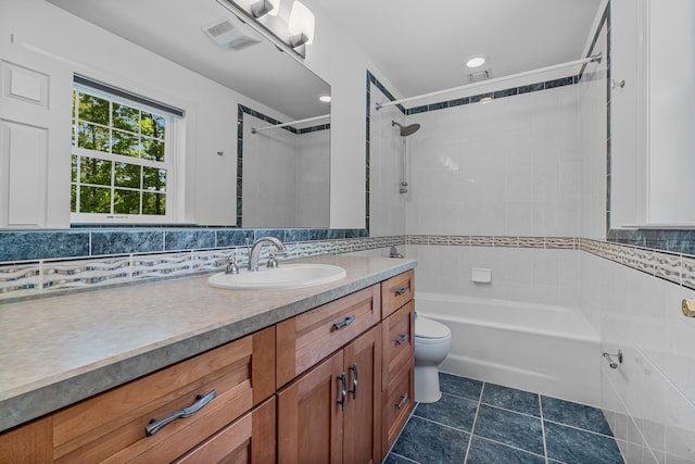 37 Shallow Stream Rd, Carmel, NY 10512 - bathroom featuring tile patterned flooring, vanity, toilet, and shower / tub combination