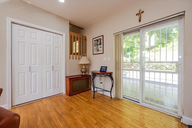 doorway featuring light wood-type flooring