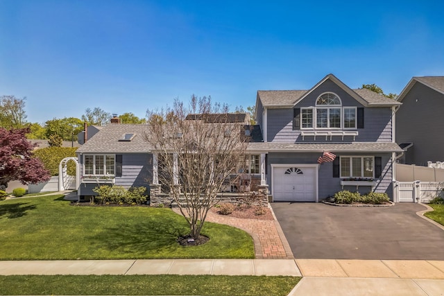 26 Forte Ave, Old Bethpage, NY 11804 - view of front facade with an attached garage, asphalt driveway, a shingled roof, and a gate