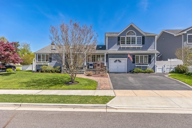 26 Forte Ave, Old Bethpage, NY 11804 - view of front of property with an attached garage, asphalt driveway, and covered porch