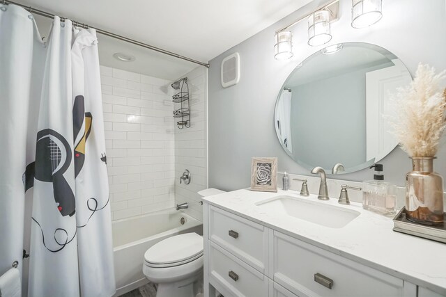 26 Forte Ave, Old Bethpage, NY 11804 - full bathroom with toilet, vanity, and shower / bath combo with shower curtain