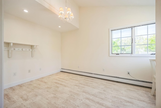 26 Forte Ave, Old Bethpage, NY 11804 - empty room featuring a baseboard radiator, baseboards, a chandelier, recessed lighting, and wood finished floors