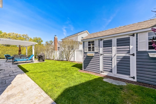 26 Forte Ave, Old Bethpage, NY 11804 - view of yard with a pergola, a patio area, an outdoor structure, and a shed