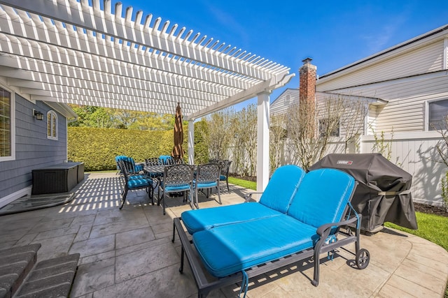 26 Forte Ave, Old Bethpage, NY 11804 - view of patio with outdoor dining area, a fenced backyard, a pergola, and grilling area