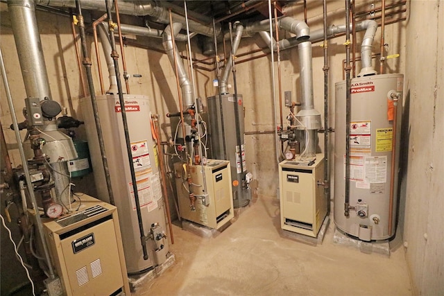 utilities with a heating unit and gas water heater