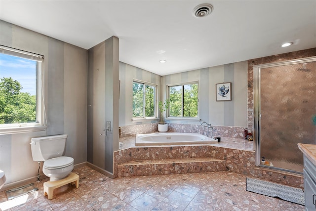 10 Spectrum Dr, Chester, NY 10918 - bathroom with toilet, a garden tub, a stall shower, tile patterned floors, and baseboards