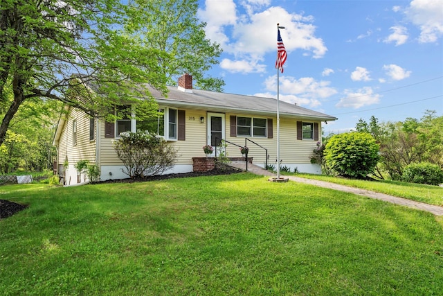 315 Scotchtown Rd, Goshen, NY 10924 - ranch-style house with a front lawn and a chimney