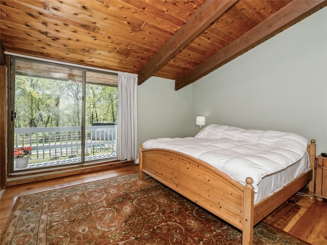 bedroom with wood finished floors and wooden ceiling