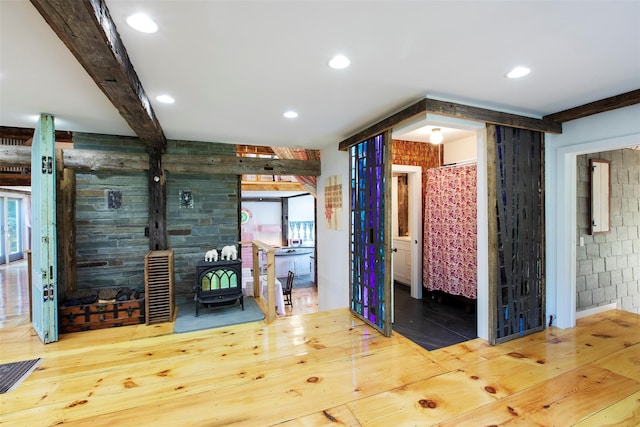 5 Downer Ln, Woodstock, NY 12498 - interior space with recessed lighting, beamed ceiling, and wood finished floors