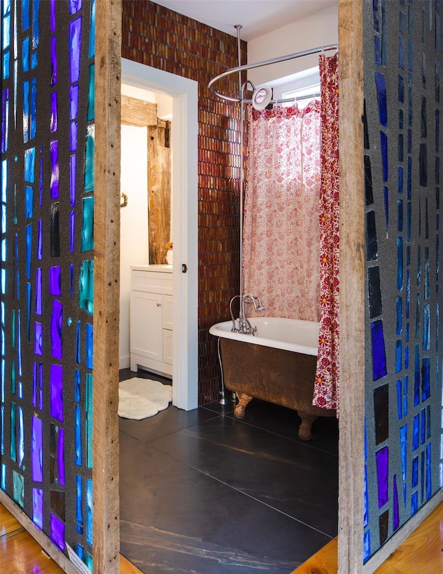 5 Downer Ln, Woodstock, NY 12498 - bathroom with a freestanding bath and a shower with shower curtain