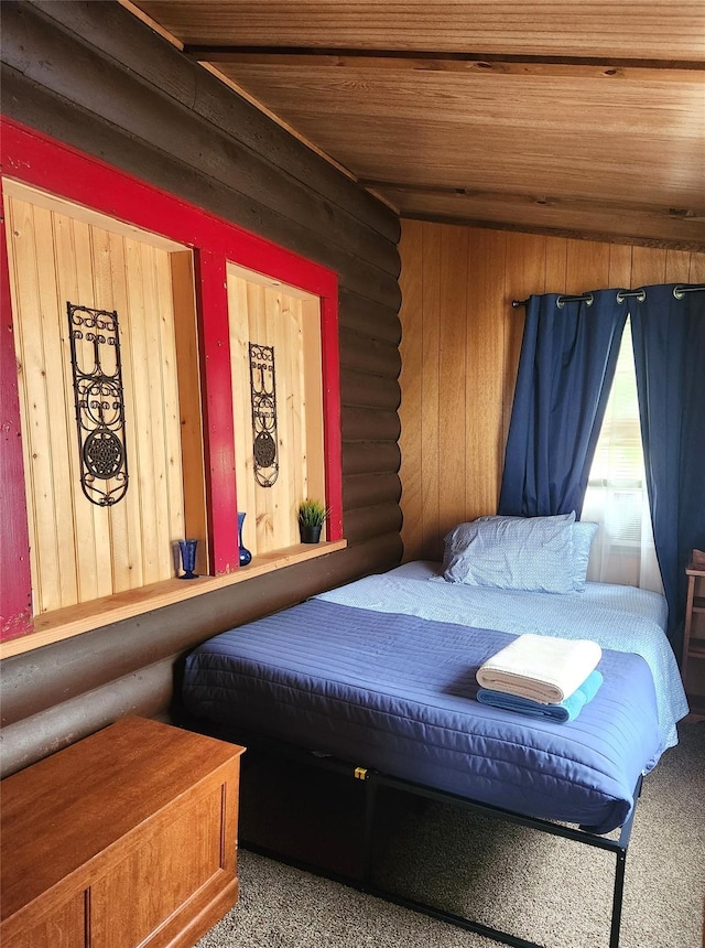 51 E Oak St, Smallwood, NY 12778 - bedroom with wood ceiling, carpet flooring, and log walls