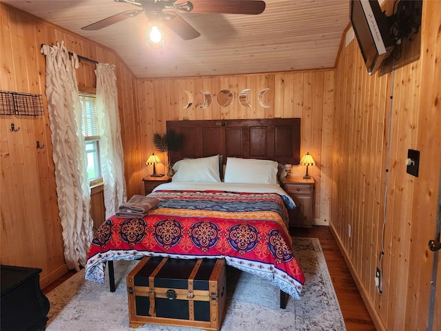 51 E Oak St, Smallwood, NY 12778 - bedroom featuring wood walls, wood finished floors, wood ceiling, and ceiling fan