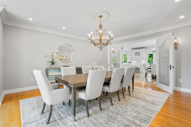 9 Oak Ridge Ct, West Harrison, NY 10604 - dining room featuring a chandelier, light wood-type flooring, baseboards, crown molding, and recessed lighting