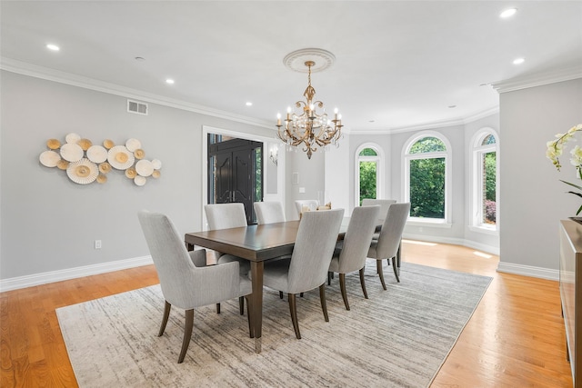 9 Oak Ridge Ct, West Harrison, NY 10604 - dining space featuring recessed lighting, a chandelier, baseboards, crown molding, and light wood-type flooring