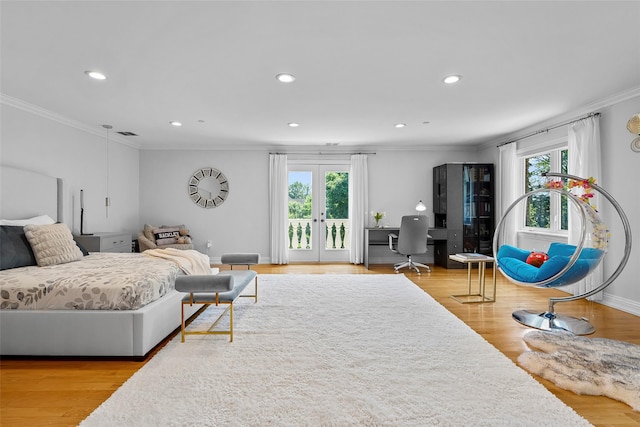 9 Oak Ridge Ct, West Harrison, NY 10604 - bedroom featuring multiple windows, crown molding, access to exterior, a desk, and recessed lighting