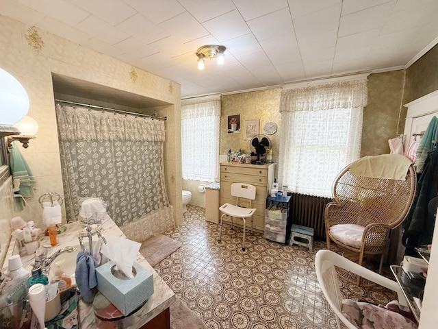17 Springside Ave, Poughkeepsie, NY 12603 - full bathroom with toilet, curtained shower, and ornamental molding