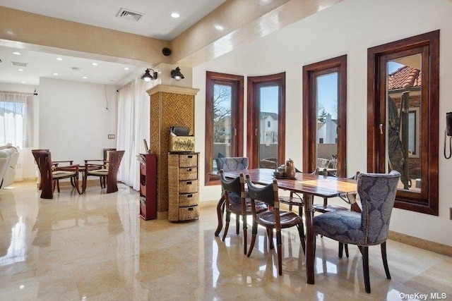 959 S End Rd, Woodmere, NY 11598 - dining room featuring light marble finish floors and recessed lighting