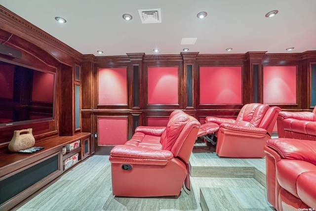 959 S End Rd, Woodmere, NY 11598 - home theater room with recessed lighting and light wood-type flooring
