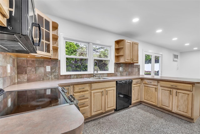 3 Russet Ln, Lake Grove, NY 11755 - kitchen with a sink, open shelves, range with electric stovetop, and black dishwasher