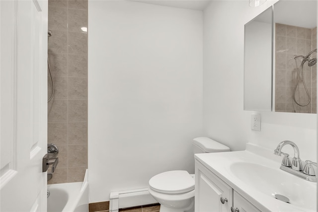 3 Russet Ln, Lake Grove, NY 11755 - full bathroom featuring toilet,  shower combination, vanity, and a baseboard heating unit
