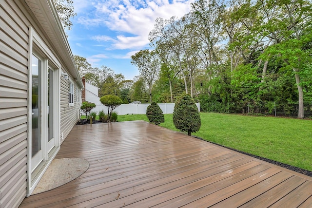 3 Russet Ln, Lake Grove, NY 11755 - wooden deck with a fenced backyard and a lawn