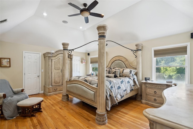 4 Millennium Ct, Bohemia, NY 11716 - bedroom with vaulted ceiling, light wood-style floors, and a ceiling fan