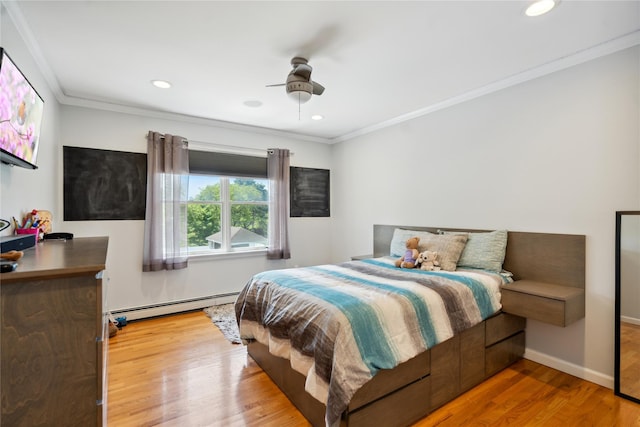 4 Millennium Ct, Bohemia, NY 11716 - bedroom featuring a baseboard radiator, crown molding, wood finished floors, recessed lighting, and ceiling fan