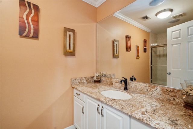 4 Millennium Ct, Bohemia, NY 11716 - full bathroom featuring vanity, a stall shower, and crown molding