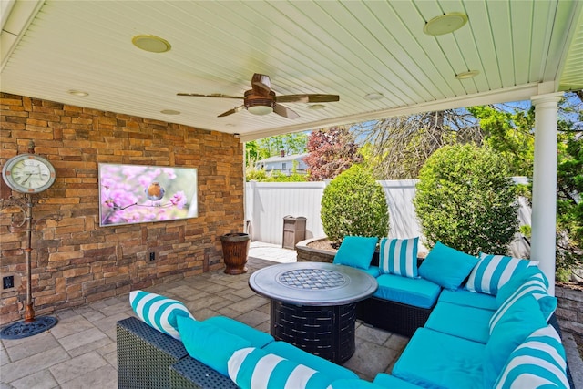 4 Millennium Ct, Bohemia, NY 11716 - view of patio featuring an outdoor living space with a fire pit and ceiling fan