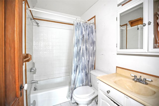 bathroom with toilet, vanity, and shower / bath combo with shower curtain