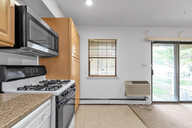 2-20 Capstan Ct Unit 102B, College Point, NY 11356 - kitchen with gas range, stainless steel microwave, a baseboard radiator, dishwasher, and light brown cabinetry