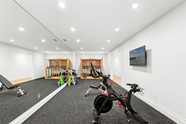 171 Oneck Ln, Westhampton Beach, NY 11978 - workout room with baseboards and recessed lighting