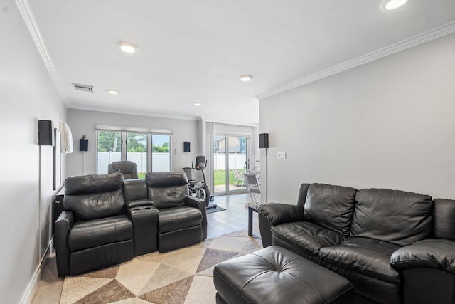214 Central Park Rd, Plainview, NY 11803 - living area featuring crown molding, light wood finished floors, recessed lighting, and baseboards