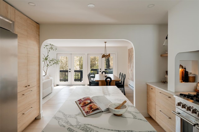825 County Route 6, High Falls, NY 12440 - dining space with french doors, arched walkways, and recessed lighting