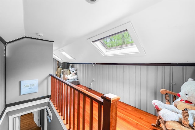 46 Quaker Hill Rd, Monroe, NY 10950 - hallway featuring an upstairs landing and vaulted ceiling with skylight