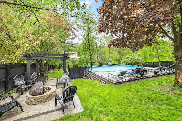 46 Quaker Hill Rd, Monroe, NY 10950 - view of swimming pool with a fire pit, a yard, a fenced in pool, and a fenced backyard