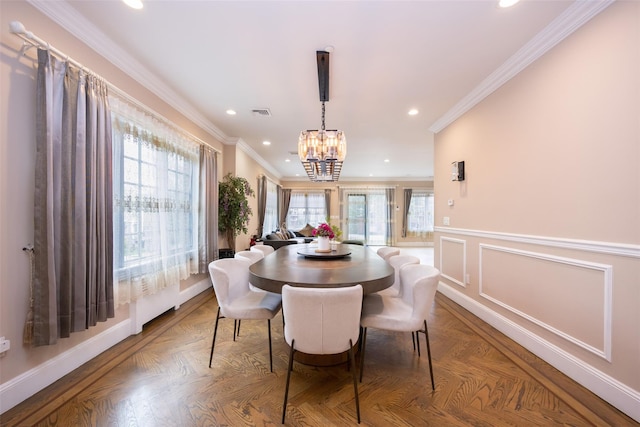 150-50 6th Ave, Whitestone, NY 11357 - dining room featuring recessed lighting, ornamental molding, and a chandelier