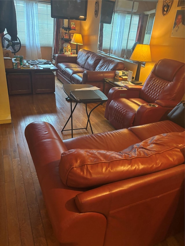 living room with hardwood / wood-style flooring and a wealth of natural light
