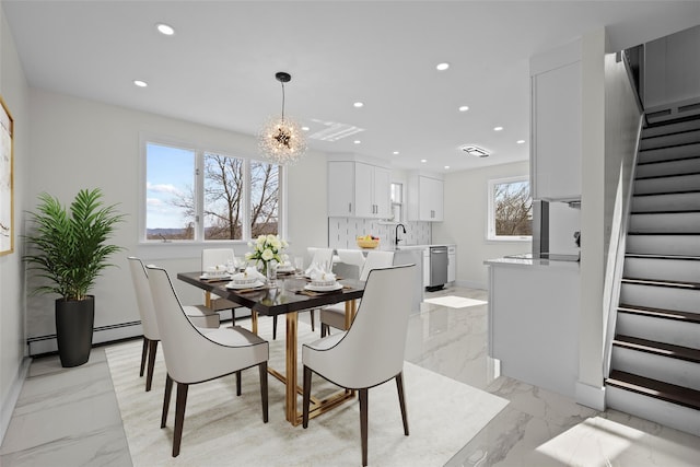 247 Osborne Hill Rd, Fishkill, NY 12524 - dining space with stairs, marble finish floor, and recessed lighting