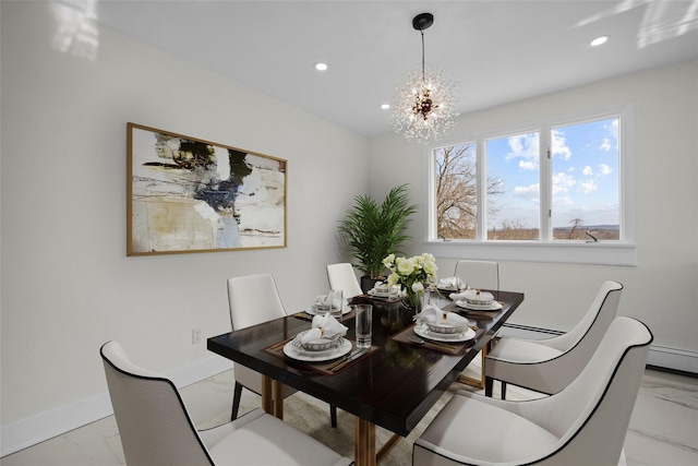 247 Osborne Hill Rd, Fishkill, NY 12524 - dining area with baseboards, marble finish floor, a notable chandelier, and recessed lighting