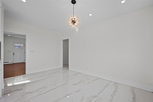 247 Osborne Hill Rd, Fishkill, NY 12524 - empty room featuring recessed lighting, baseboards, baseboard heating, and a notable chandelier