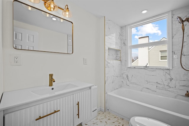 247 Osborne Hill Rd, Fishkill, NY 12524 - full bath featuring toilet, shower / bathtub combination, vanity, and recessed lighting