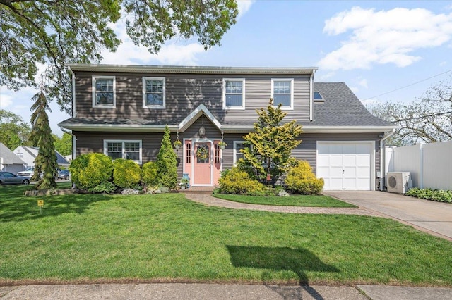 340 Martin Pl, Bethpage, NY 11714 - view of front of home with concrete driveway, an attached garage, and ac unit