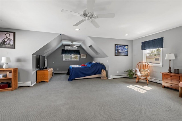 340 Martin Pl, Bethpage, NY 11714 - bedroom with baseboard heating, carpet floors, recessed lighting, ceiling fan, and baseboards
