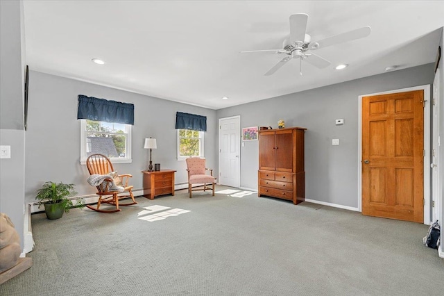 340 Martin Pl, Bethpage, NY 11714 - living area with carpet, baseboards, recessed lighting, and a ceiling fan